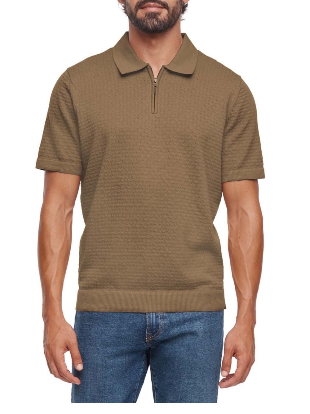 Express Men's tan Zip Sweater Polo - new